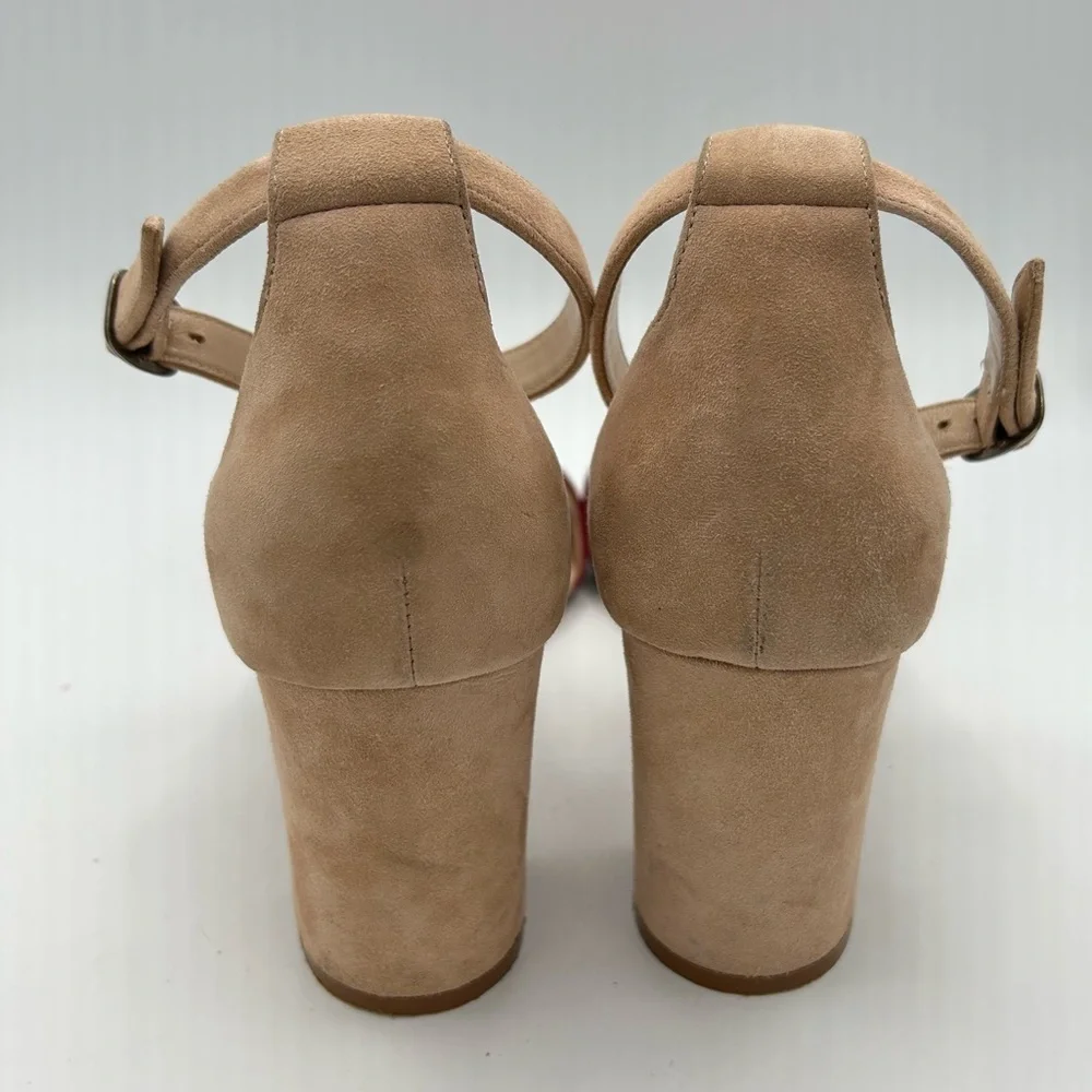 Manolo Blahnik Sz 38 Red and Tan Heels Lauratomod Velukid Block Sandals NO BOX - Picture 10 of 13